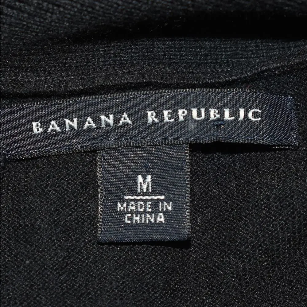 Banana Republic Womens M Black Long Button Knit Sweater Vest Academia Preppy